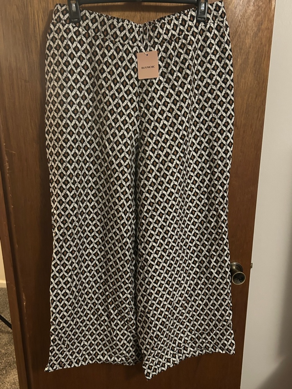 BloomChic Black, White & Brown Geometric Print Pants